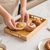Rectangular Bamboo Serving Tray with Raised Edge Versatile Metal Handles