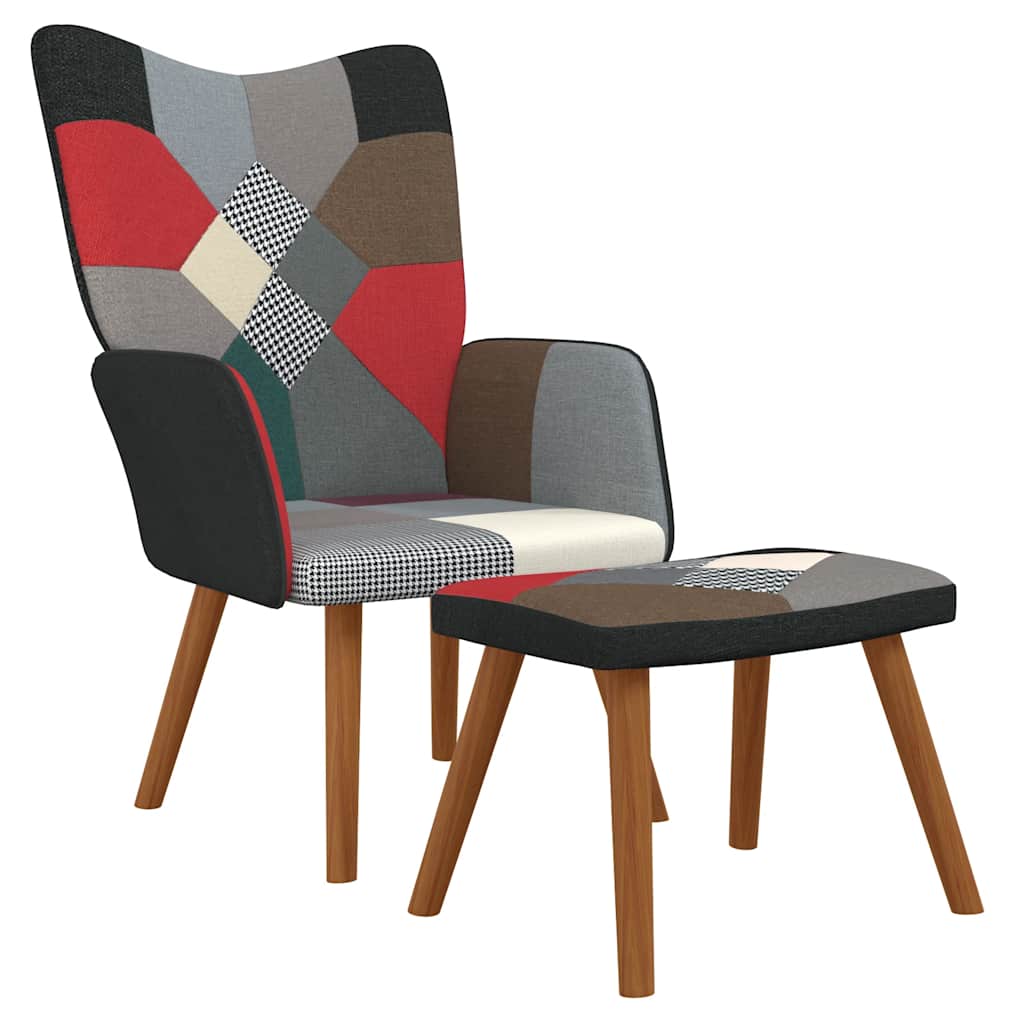 Sessel mit Fußhocker, Patchwork, Stoffbezogen