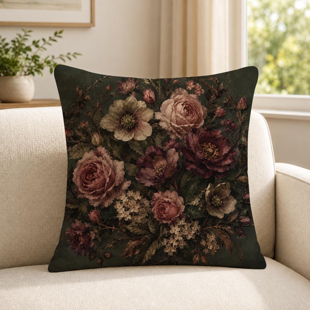 art vintage floral still life oil painting Cushion Cover Soft Short Plush SkinFriendly Cushion Case for MultiScene Use