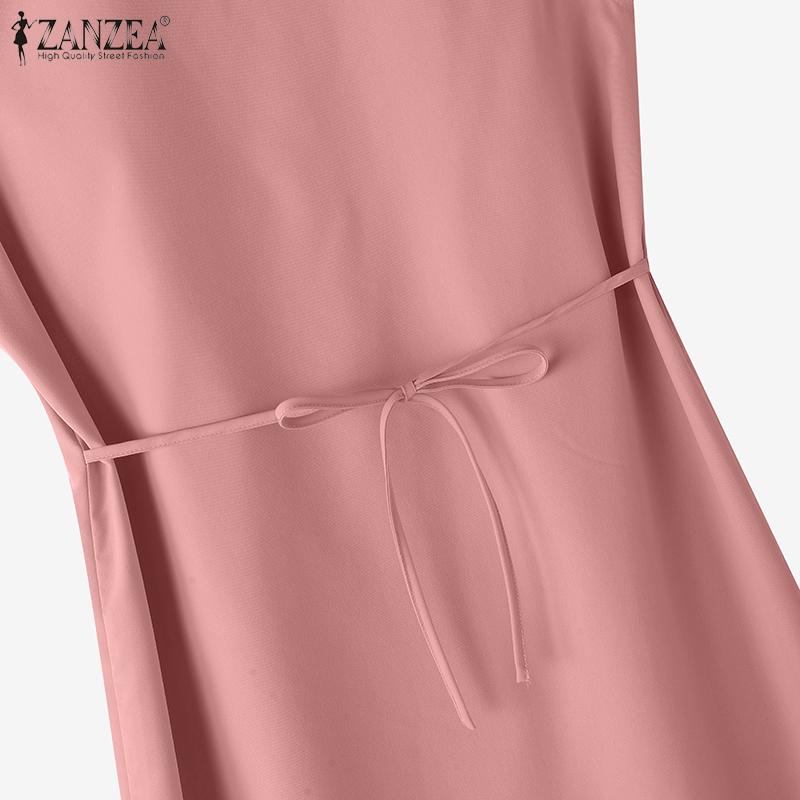 ZANZEA Women Summer Casual Round Neck Sleeveless Plain Dress