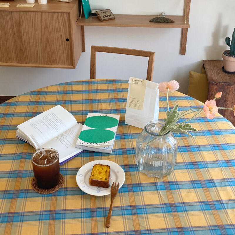 Vintage Check Waterproof Tablecloth 4-Person Square Yellow