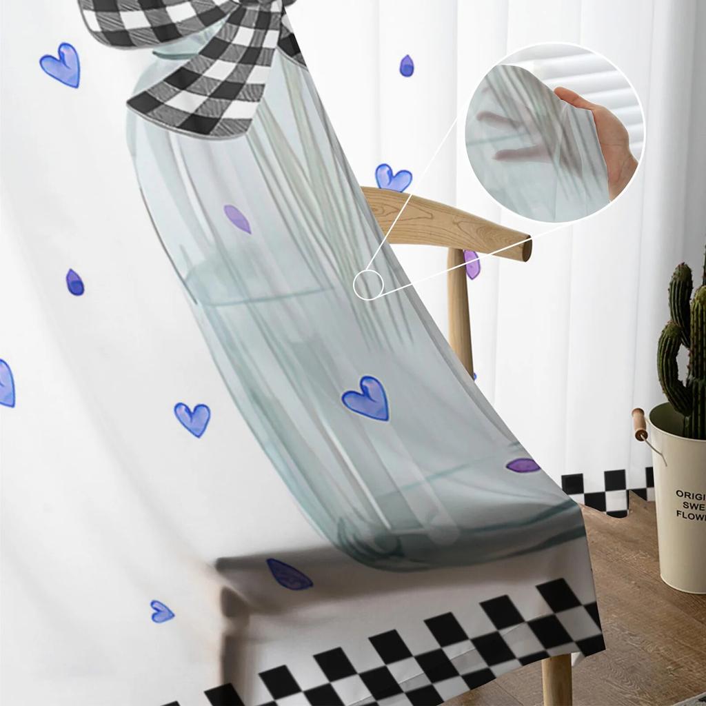 Lavender Flowers Watercolor Bottle Plaid Sheer Curtains For Living Room Bedroom Tulle Curtain For Kitchen Voile Blind Curtain