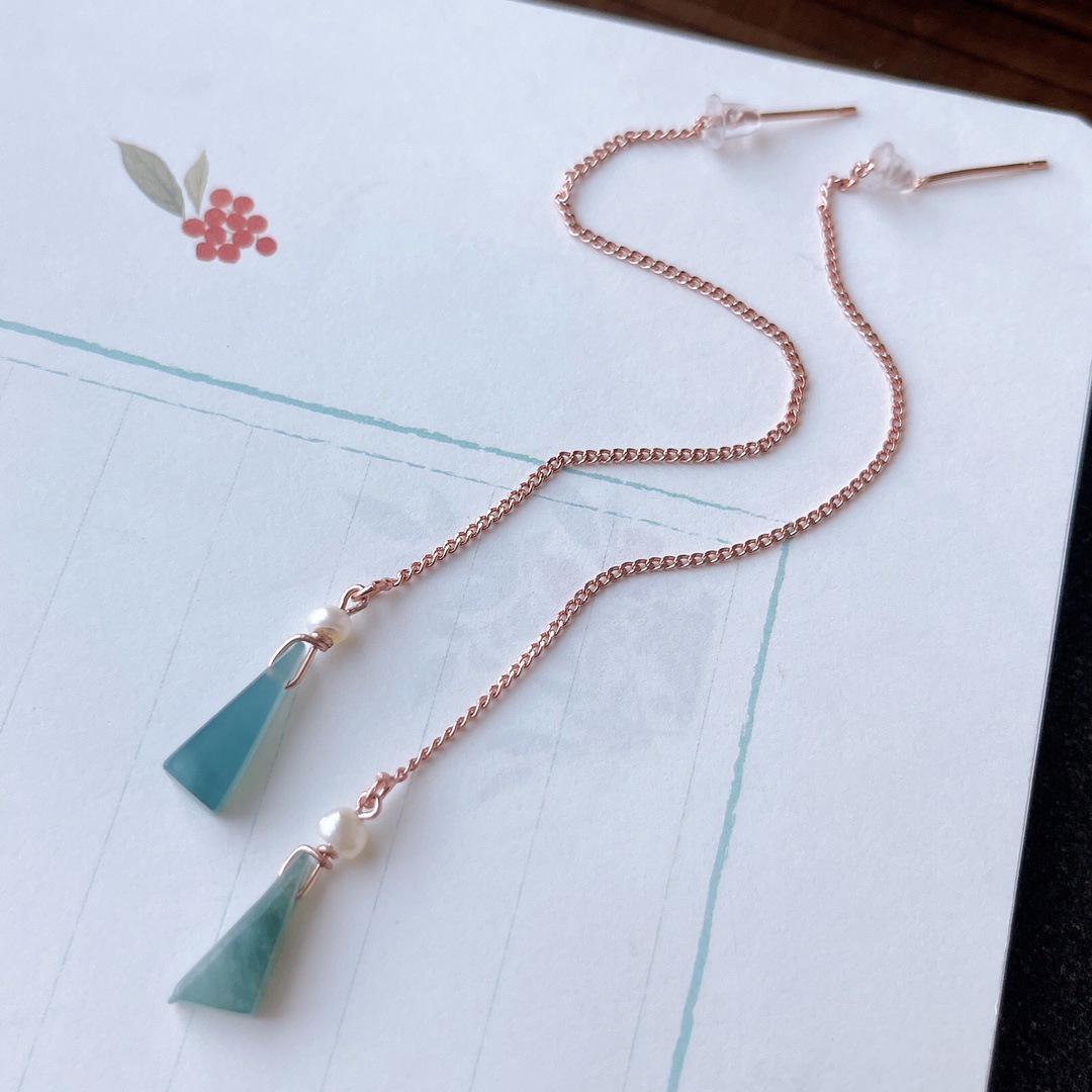 Natural A-grade Jade Ice Blue & Pearl Earrings, 14k Rose Gold-Plated, Elegant Gift Pendant