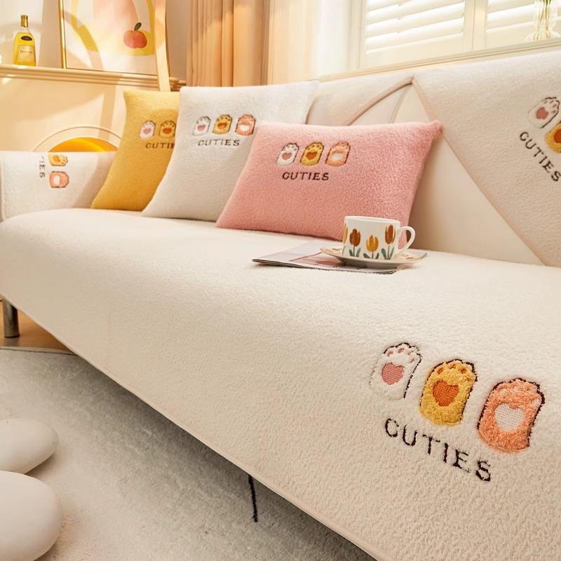 Embroidery Thickening Non-slip Sofa Cover Living Room Winter Warm Lambs Velvet Sofa Towel Nordic Sectional L-shaped Couch Covers