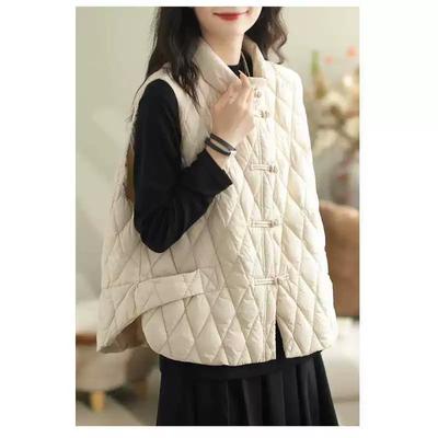 Winter Literary Style Retro Disc Buckle Lightweight Down Cotton Vest Ladies