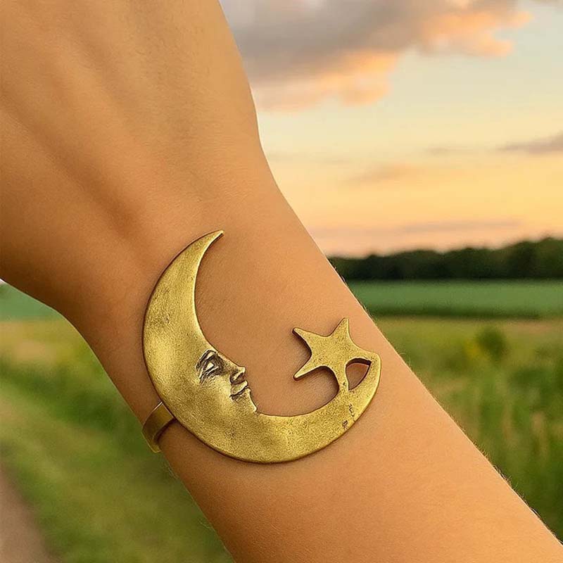 Vintage Metal Star Moon Open Bracelet for Women Punk Gold Color Geometric Adjustable Cuff Bangle Party Jewelry Accessories