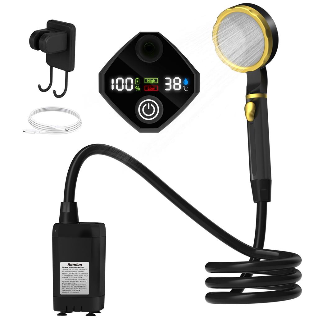 Camping Shower Pump RV Outdoor Shower Kit Camp Shower Intelligent Digital Display Adjustable Shower Kit
