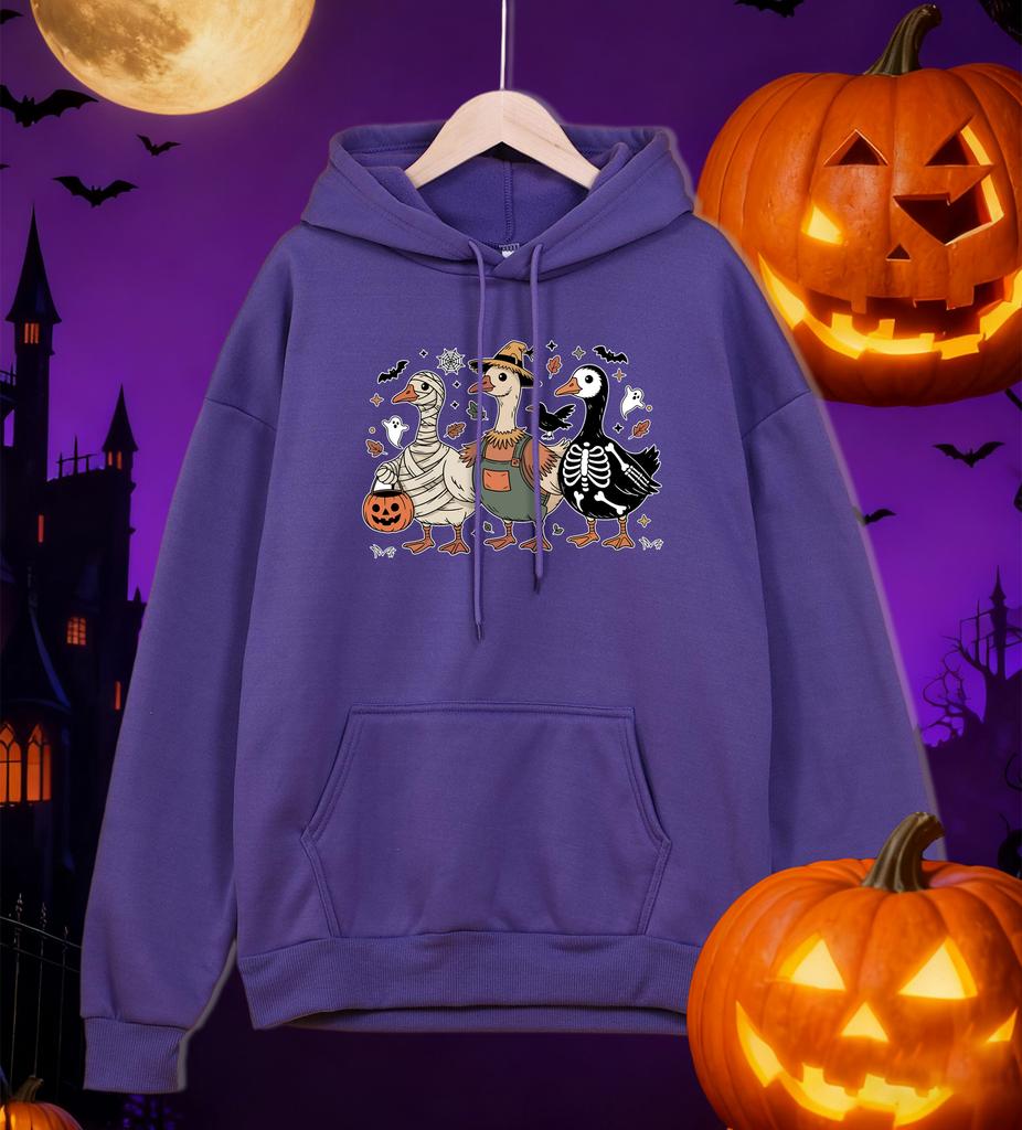 Fröhliches Halloween Cartoon Gans Gedruckte Kapuzenpullover Mann Fleece Bequemer Kapuzenpullover Lässig Hip Hop Streetwear All-Match Herren Pullover