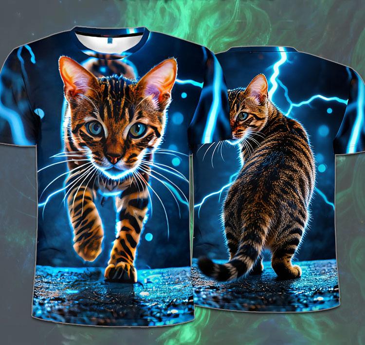 

Lightning Cat 3D Printed Animal Pattern T-shirt Men s Fashion Street Trendy Short Sleeve Clothing Casual Harajuku Hip Hop Street Wear 4XL