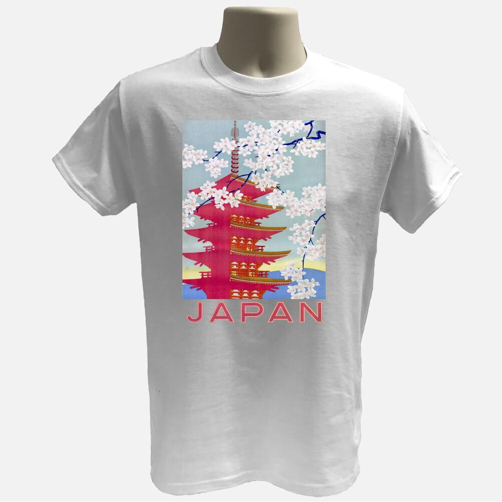 Japan Pagoda T Shirt Cherry Blossom Temple Graphic Organic Cotton Travel Tee