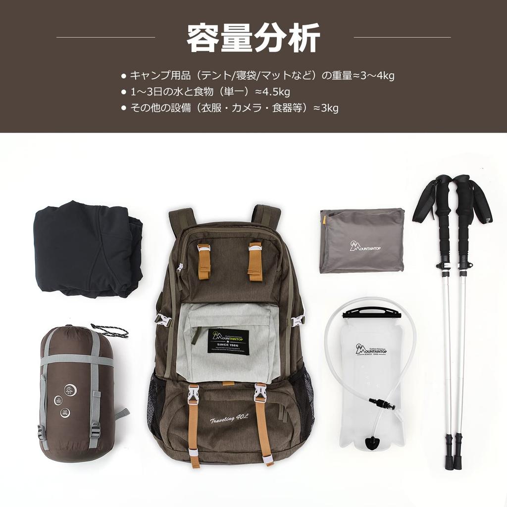 MOUNTAINTOP 40L Lightweight Hiking Backpack with YKK Waterproof Camping Hiking Large Capacity for Outdoor Women and Travel Zipper, Backpack, Rucksack,