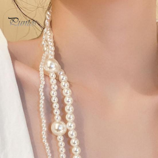 French Style Retro Faux Pearls Necklace Women Long White Three Layered Faux Pearls Luxury Sweater Necklace Jewelry Gift