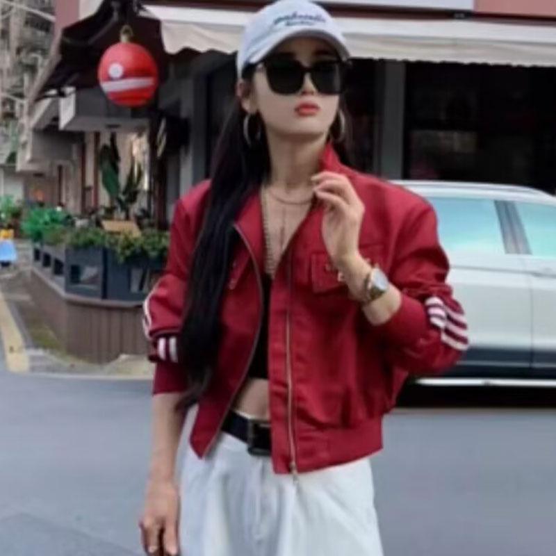 2025 Frühling Damen Amerikanische Mode Schlankmachende Drei-Streifen Freizeitjacke