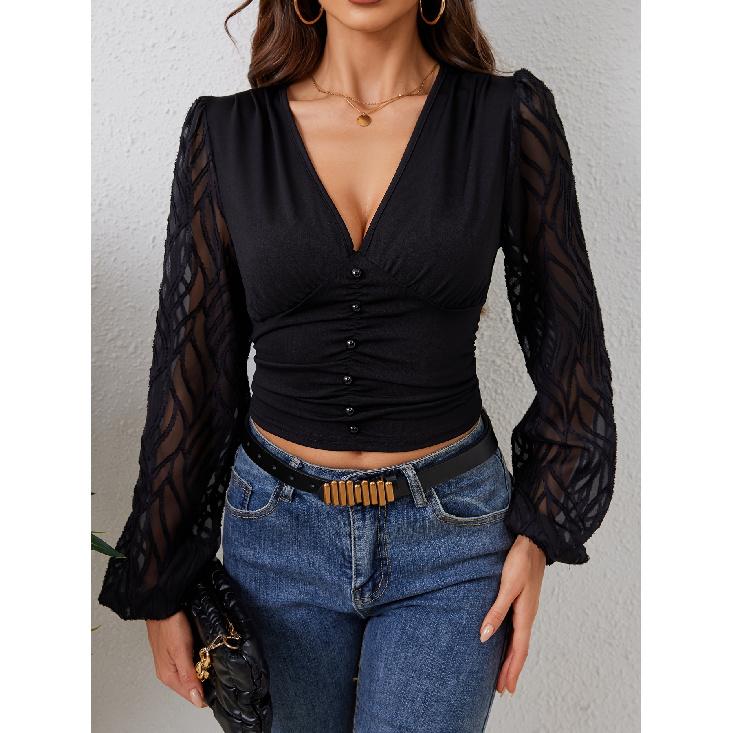 Spring And Autumn New Women'S Versatile Long Sleeve Daily Business Commuter Elegant Comfort Sexy Bottom Shirt Top