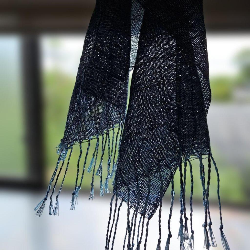 Used New, Indigo-dyed and light blue silk stole, approx. 28cm x 120cm