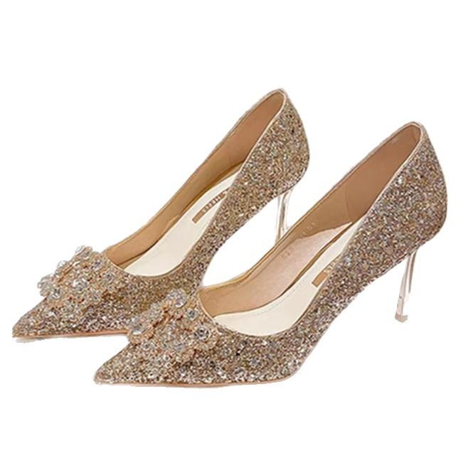 Crystal wedding shoes women's 2025 new show Hezhu wedding dress bridal shoes are not tired, champagne wedding stiletto high heels
