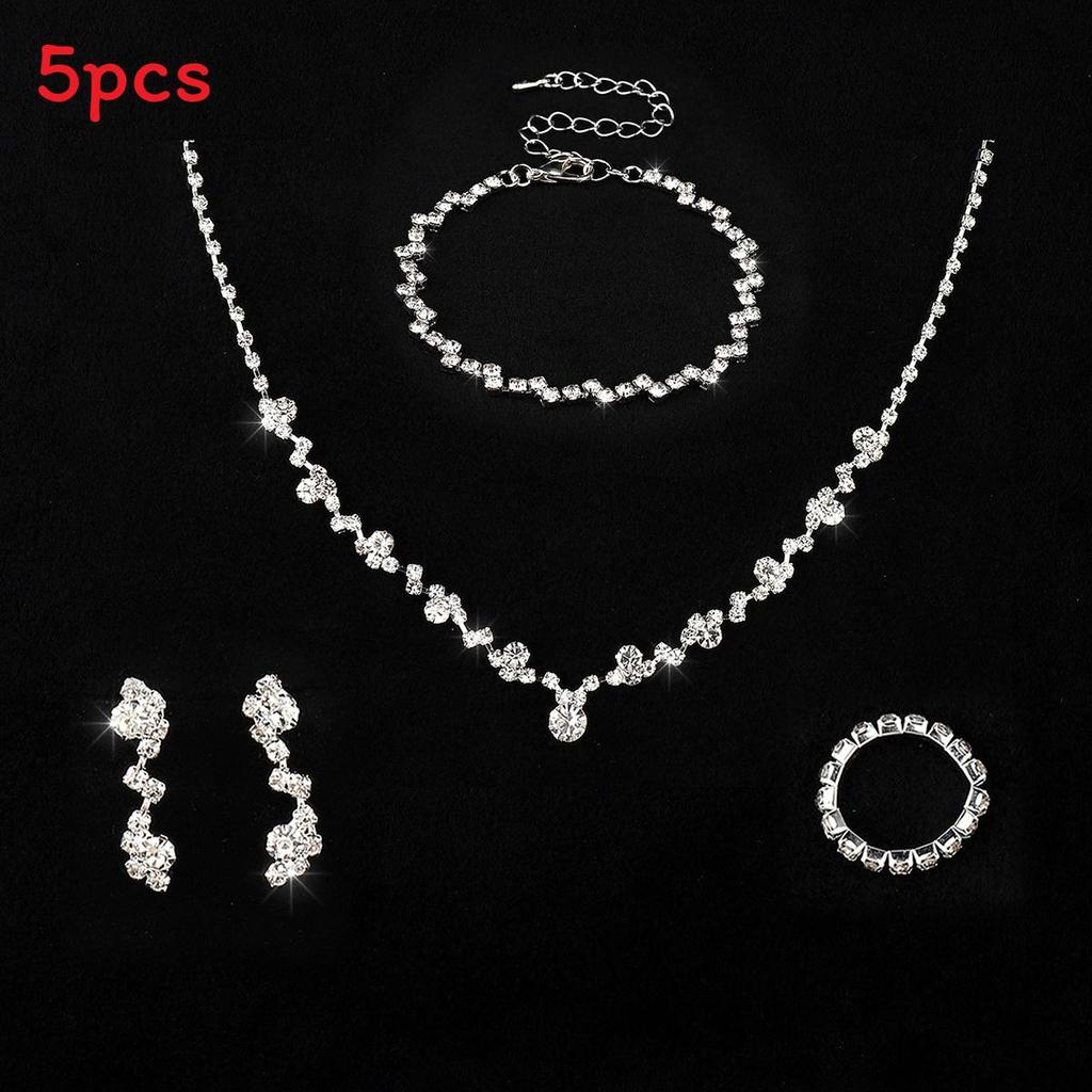 Bridal Jewelry Set With Crystal Necklace Earrings Bracelet For Women Wedding Accessories