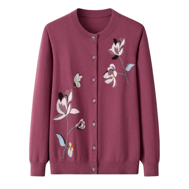 Warm Plus Size Jacquard Wool Cardigan for Middle-aged and Elderly Women