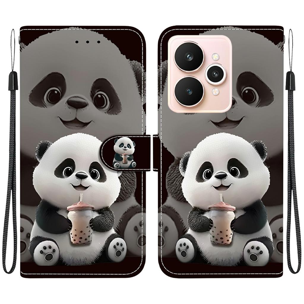 For Realme 15 Pro 5G/15 5G Leather Case Stand Wallet Pattern Printing Phone Cover with Wrist Strap