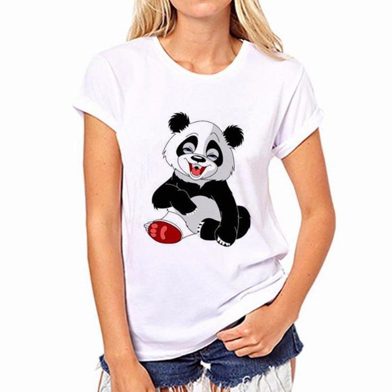 Stylish Women T Shirt Tops Featuring Adorable Panda Print For Summer Casual Wear