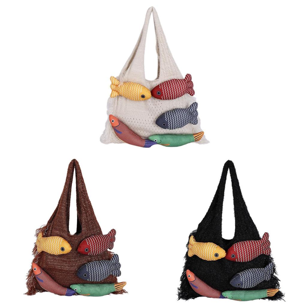 Knitted Cotton Shoulder Bag With Open Top Design For Daily Use And Spacious Storage