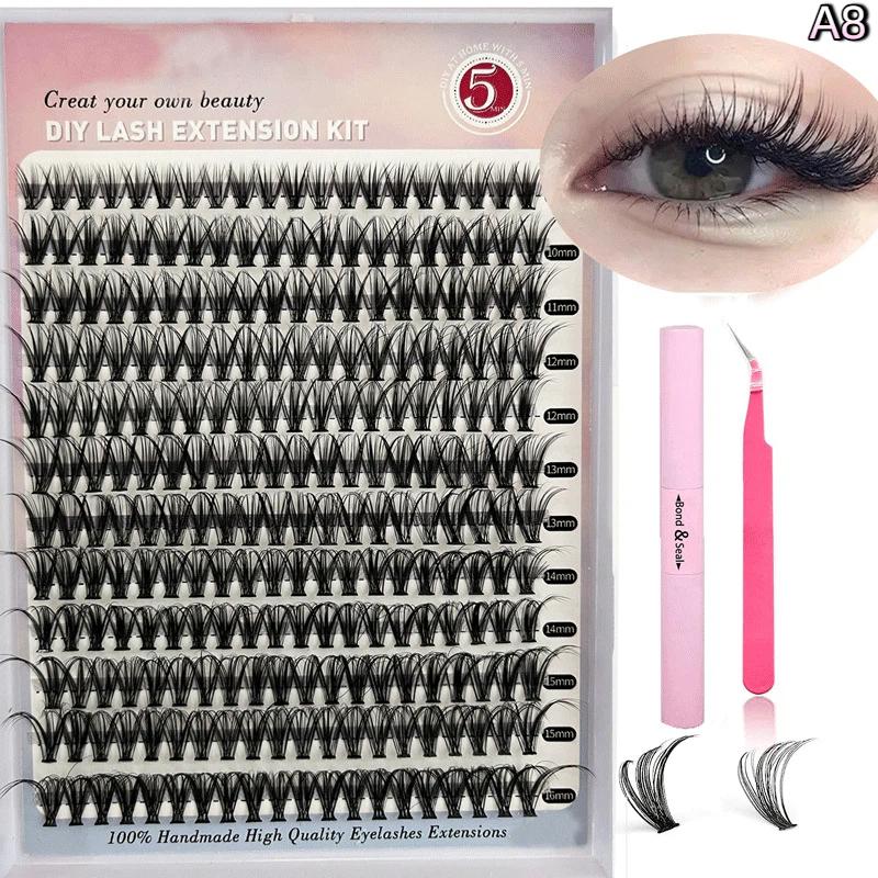 Natural Cluster Feather Lash Kit Segmented Eyelash Lash Glue Eyelash Grafting Kit Lash Extension Essential With Mix Effortless