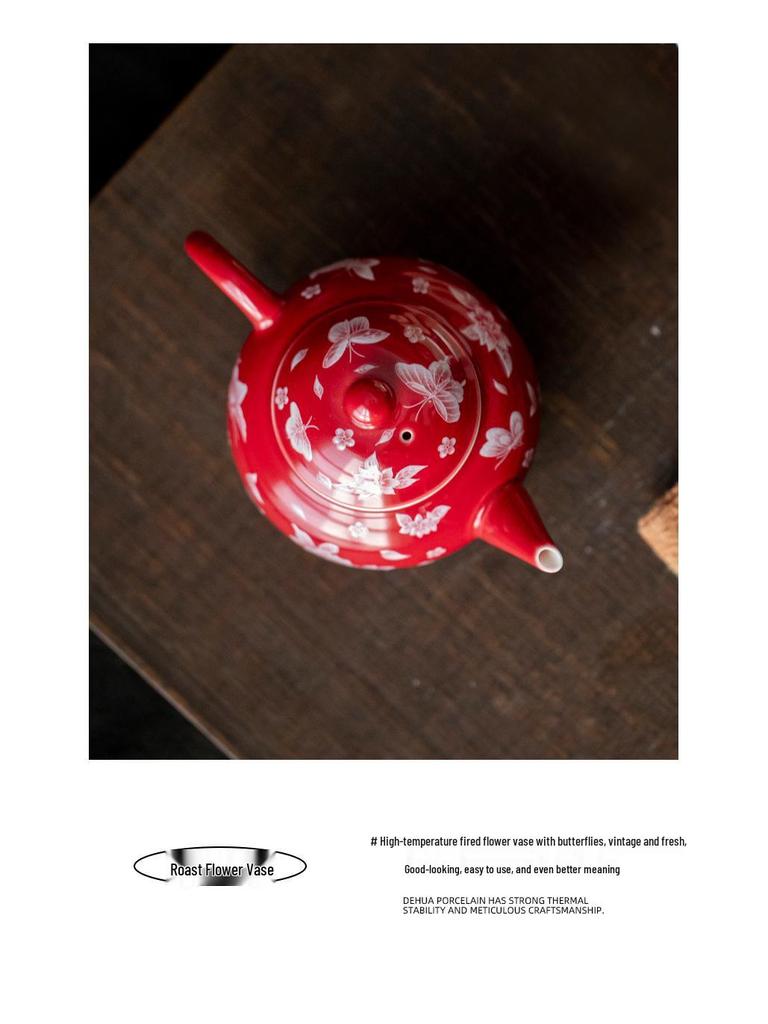 Red Xishi Ceramic Tea Pot - Elegant Chinese Style for Women, Single-Serve, Colored Glaze Design