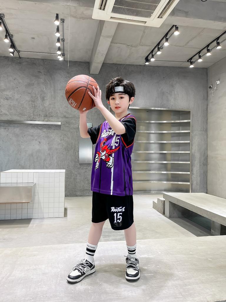 Dětský dres Raptors Ne. 15 Basketbalový dres Tréninkový Krátký rukáv Módní oblek Studentský dres Falešné dva dresy 61