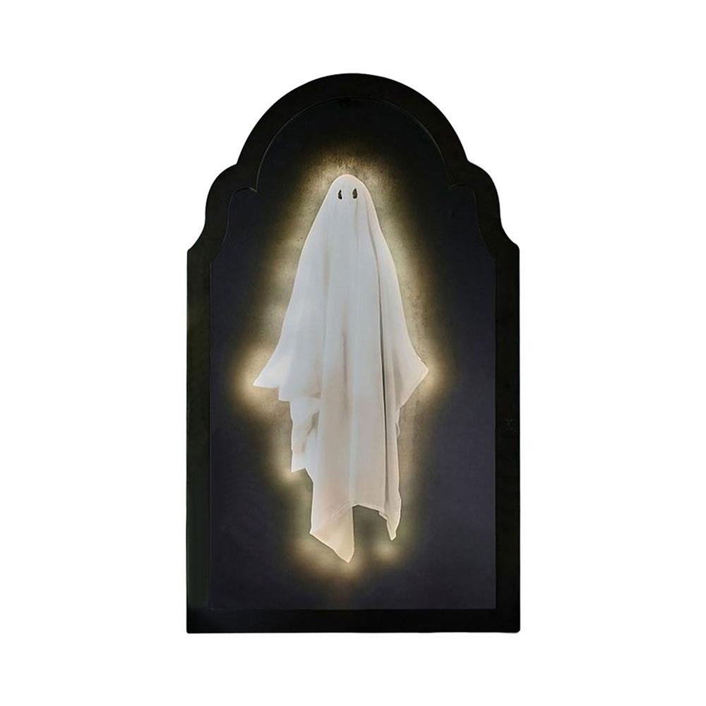 Thickened Halloween Ghost Mirror Night Light Plastic Spooky Scary Ghosts Table Mirror LED Ghost Hologram Mirror Decorations