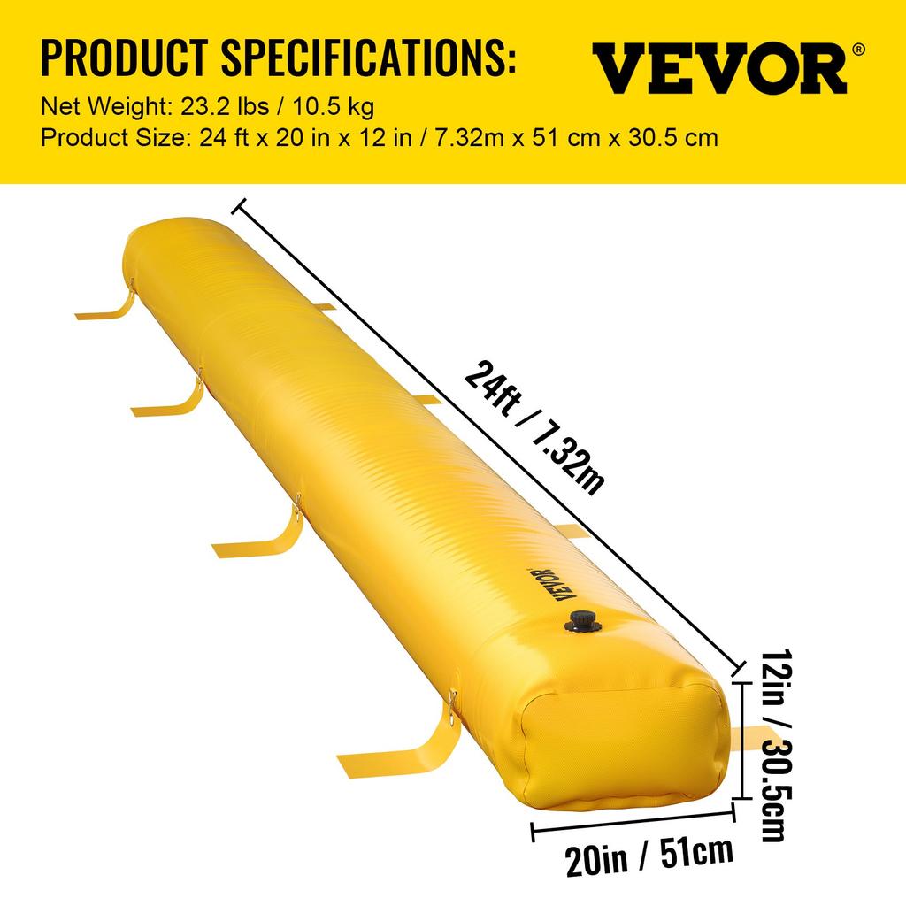 VEVOR Flood Bag, 732 × 50.8 × 30.5 Cm, Reusable PVC Water Diversion Tubes, Lightweight with Excellent Waterproof Effect Used for Doorways, Garages