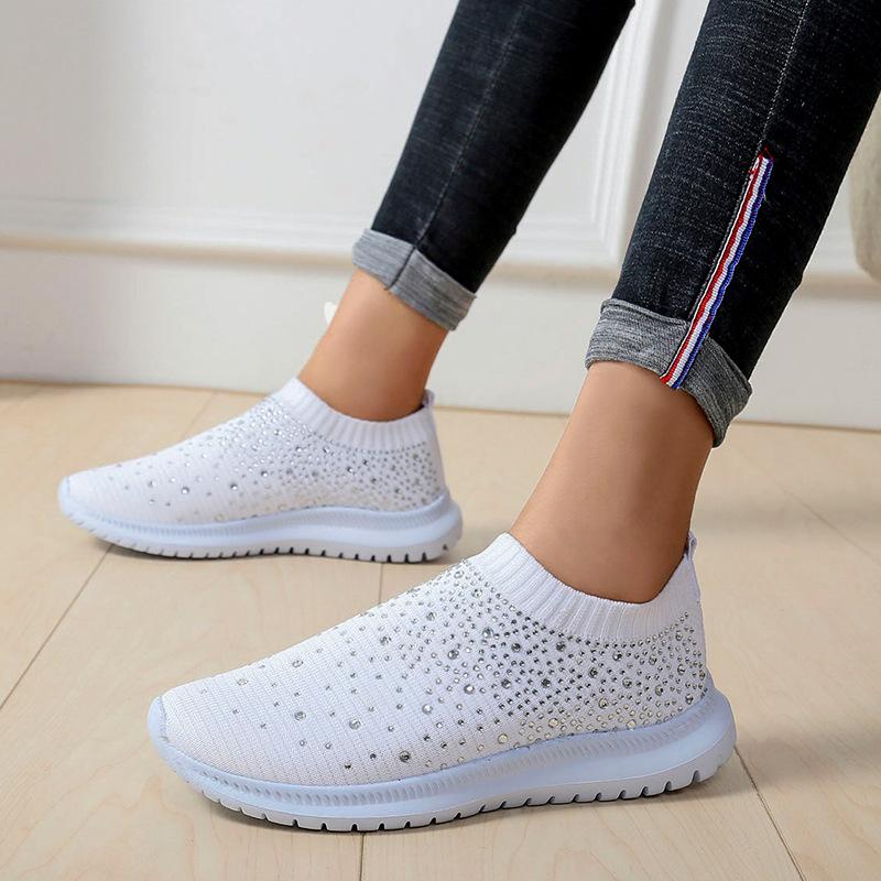 

Soft-soled women s shoes breathable fly-woven belt rhinestone mesh shoes mother middle-aged elderly walking shoes casual shoes mesh women 36 белый