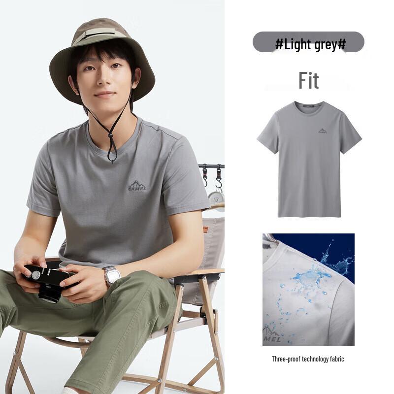 Camel Men's Pure Cotton Breathable Short Sleeve 3-Proof Round Neck T-Shirt M13BAQR045