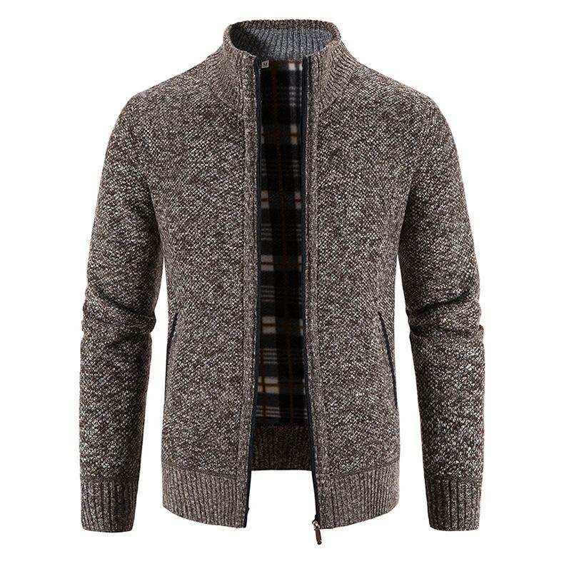 Höst Vinter Varm Kofta Herr Fleece Tröjor Full Dragkedja Jackor Slim Fit Lyxig Stickad Tröja Kappa