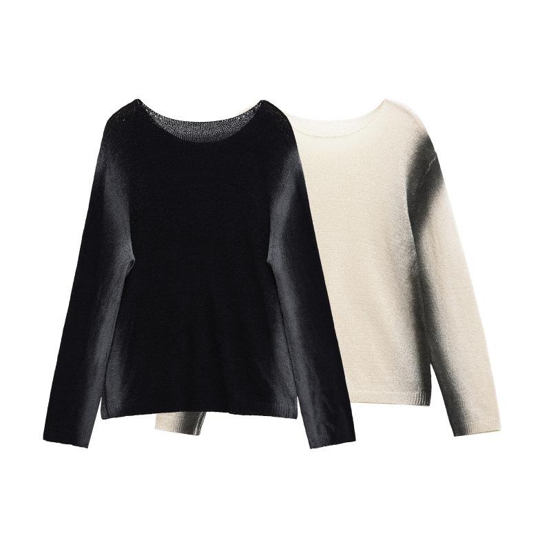 European and American style, new women's clothing, fashionable, versatile, fading effect printed long-sleeved knitted sweater