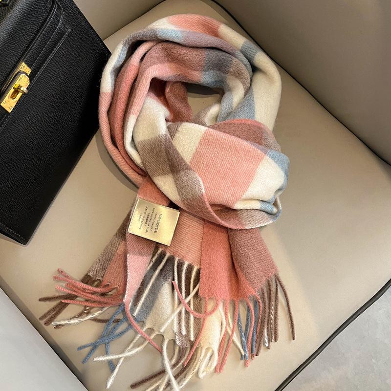 Small fresh white plaid scarf WO100 wool scarf women's winter warm scarf birthday gift