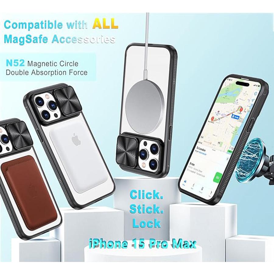 Slide Camera Lens Protector Shockproof Armor Case For iPhone 15 14 13 11 12 Pro Max For Magsafe Bumper Hard Clear Back Cover