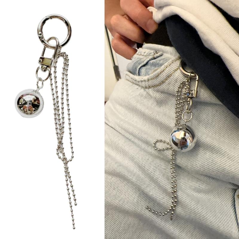 Vintage Metal Large Sphere Pendant Eye Catching Large Silver Sphere Hanging Decor Sophisticated Keychain Accessory