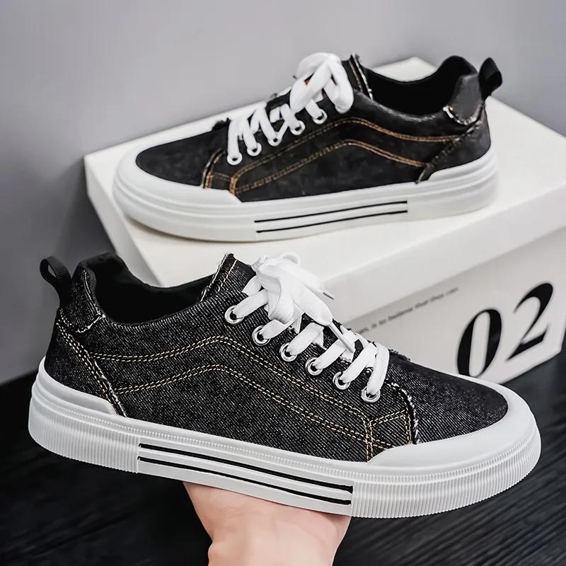 Fashion Blue Cowboy Men Shoes Fashion Comfortable Canvas Shoes Men Skateboard Shoe Breathable Lace-Up Walking Shoes Male Sneakers 39-48