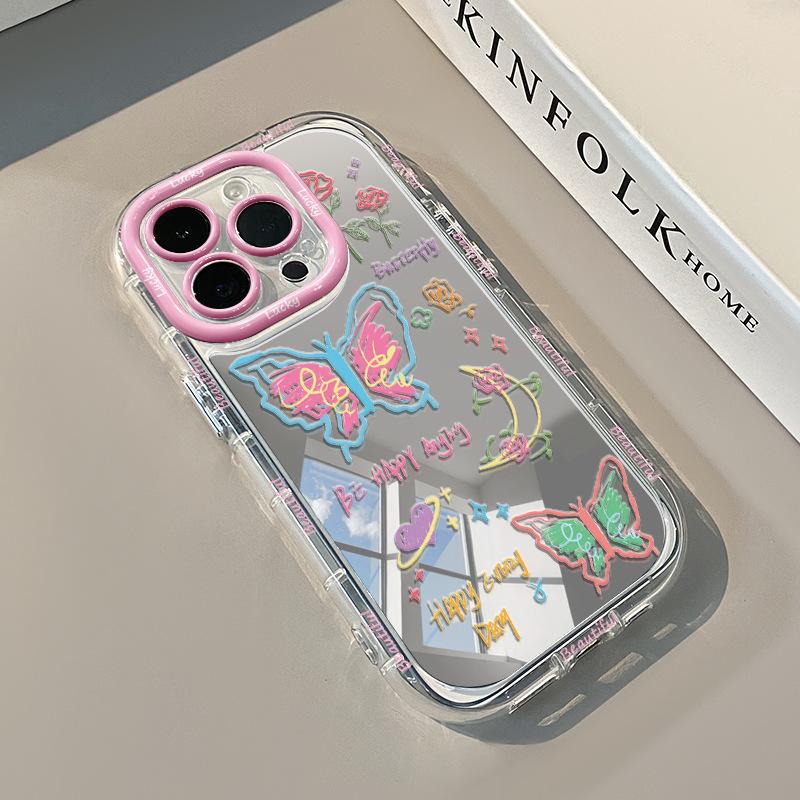 Ins Butterfly for IPhone15promax Mobile Phone Case for Apple 14 Cream Case 12 Niche Creative 11 Mirror X