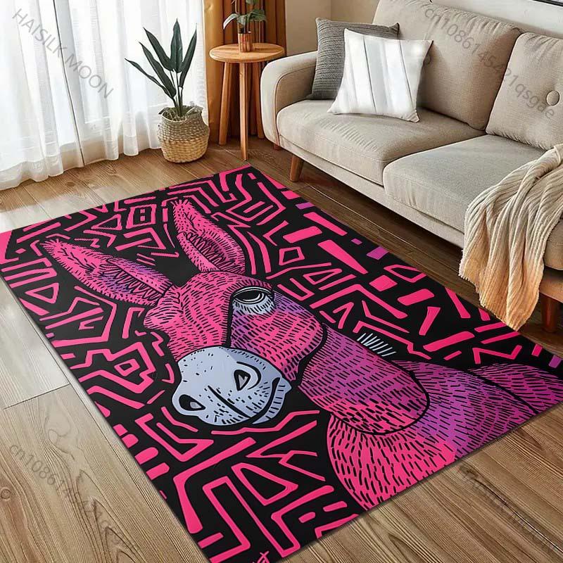 Various Sizes Pink Donkey Art Print Carpet Living Room Bedroom Bedside Sofa Floor Mat Modern Home Decor Area Rug Large Size