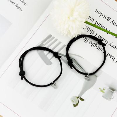 1 Pair Simple Magnetic Suction Metal Heart Pendant Couple Bracelets Women Men Adjustable Matching Bracelets Wristbands