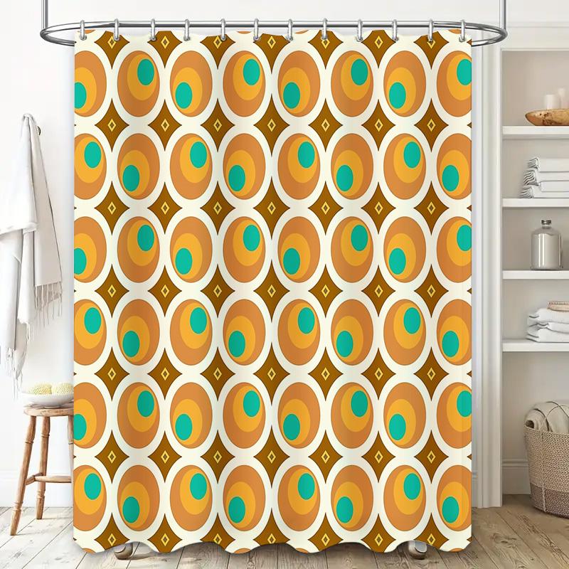 Boho Shower Curtain Abstract Circles Pattern Waterproof Fabric Bathroom Decor Vintage Hippie Backdrop Modern Artistic Wall Hangi