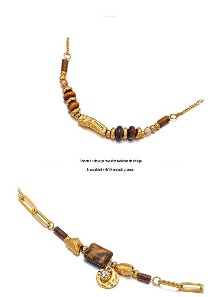 Meillard Nische Tigerauge 18k Titanstahl Halskette: Hochwertige vielseitige Pulloverkette für Damen