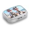 Portable Pill Box with 2 Compartments, Mini Metal Medicine Organizer Case, Cute Printed Pill Container for Vitamins, Pills, Jewelry, Travel, Daily Use