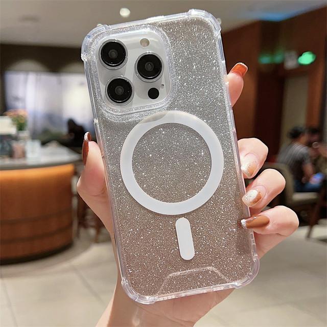 Shining Glitter Wireless Charging Clear Phone Case For Iphone 14 13 12 11 Pro Max 14plus Shockproof Bumper Silicone Back Cover