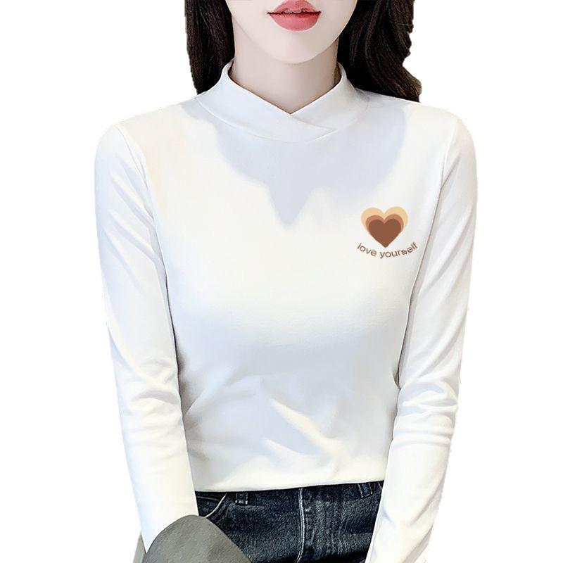 2025 Double-sided Fleece Semi-High Collar Plus Velvet Slimming Long-Sleeve T-shirt