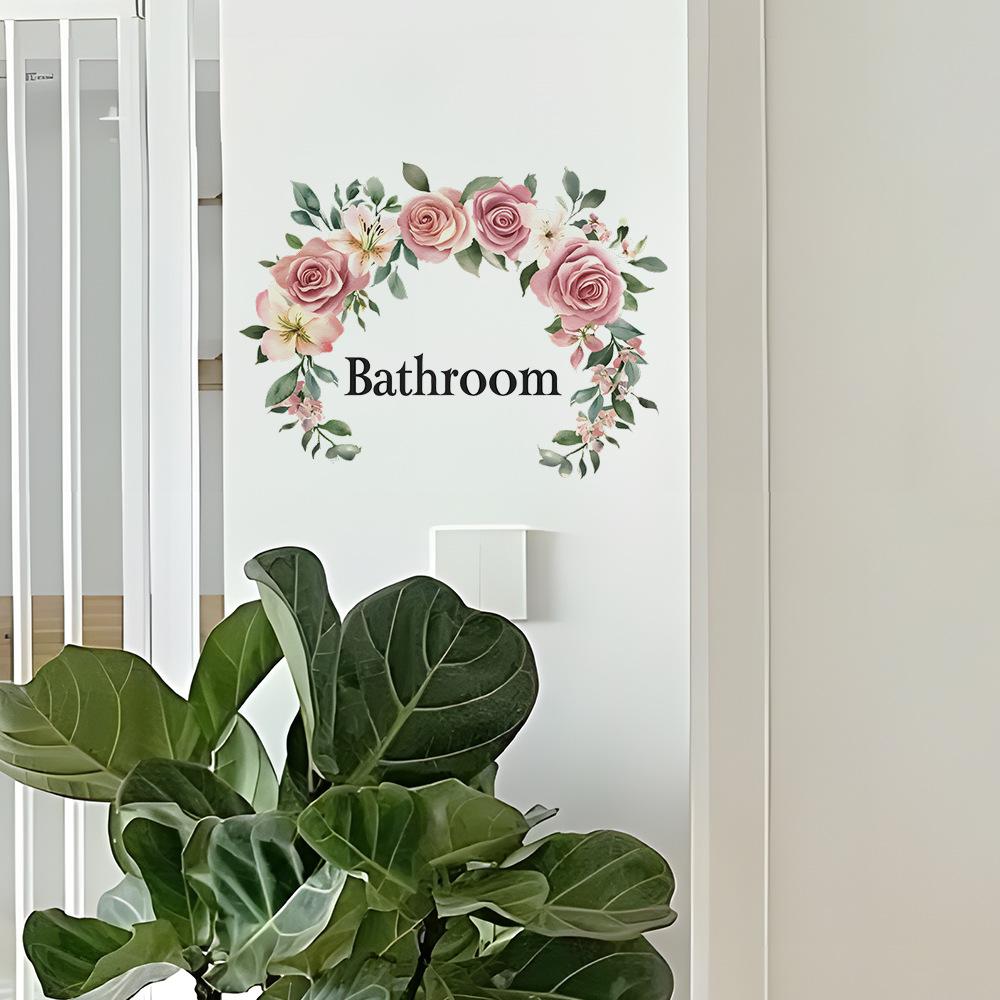 English Slogan Rose Bathroom Home Background, Beautification Wall Stickers