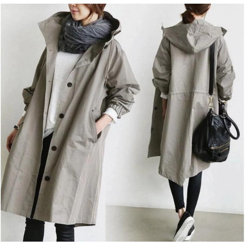 Women's Fashion Casual Solid Color Print Autumn Winter Long Sleeve Hooded Jackets & Coats