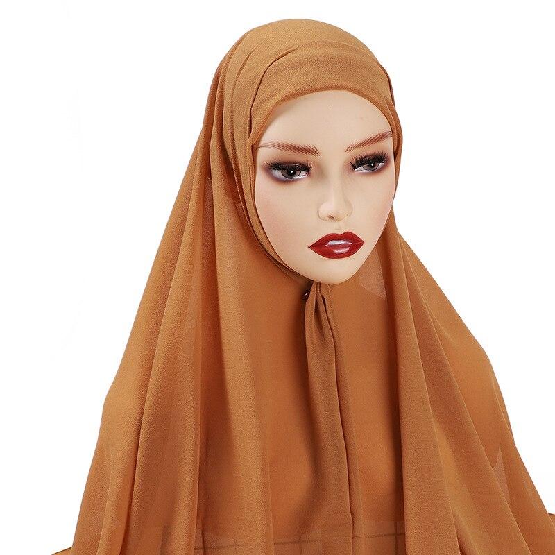 Women Chiffon Hijab Scarf Head Wrap Solid Instant Shawls Muslim Hijabs