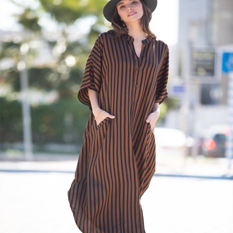 2022 Casual Bikini Cover-ups Blaue Tunika Sexy Gestreifte Vorne Offen Sommer Strand Kleid Elegante Frauen Strand Tragen Badeanzug cover Up Q1097